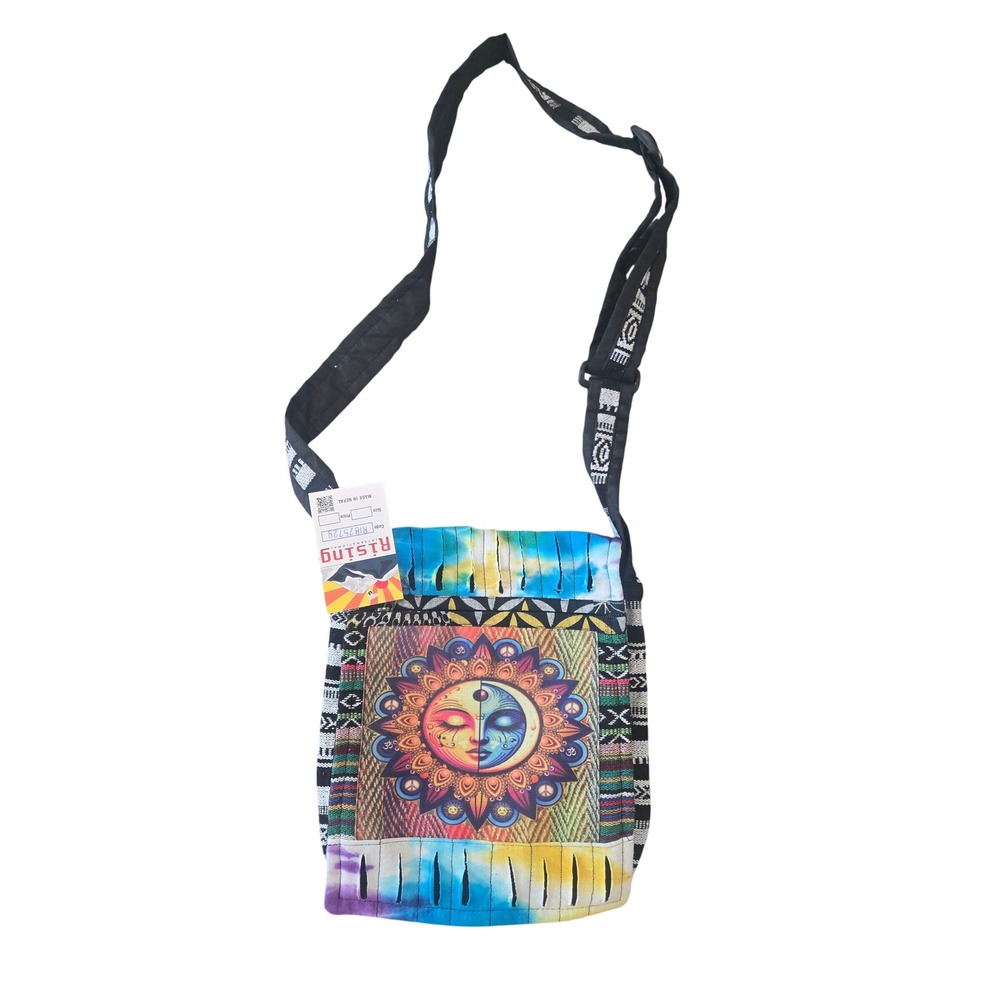 Rising International Sun Moon Tie Dye Crossbody Bag Woven Boho Nepal RIB25729